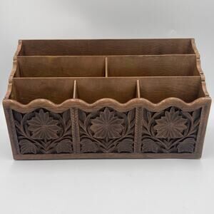 Vintage Lerner Faux Wood Desk Organizer MCM Letter Holder Sorter Caddy